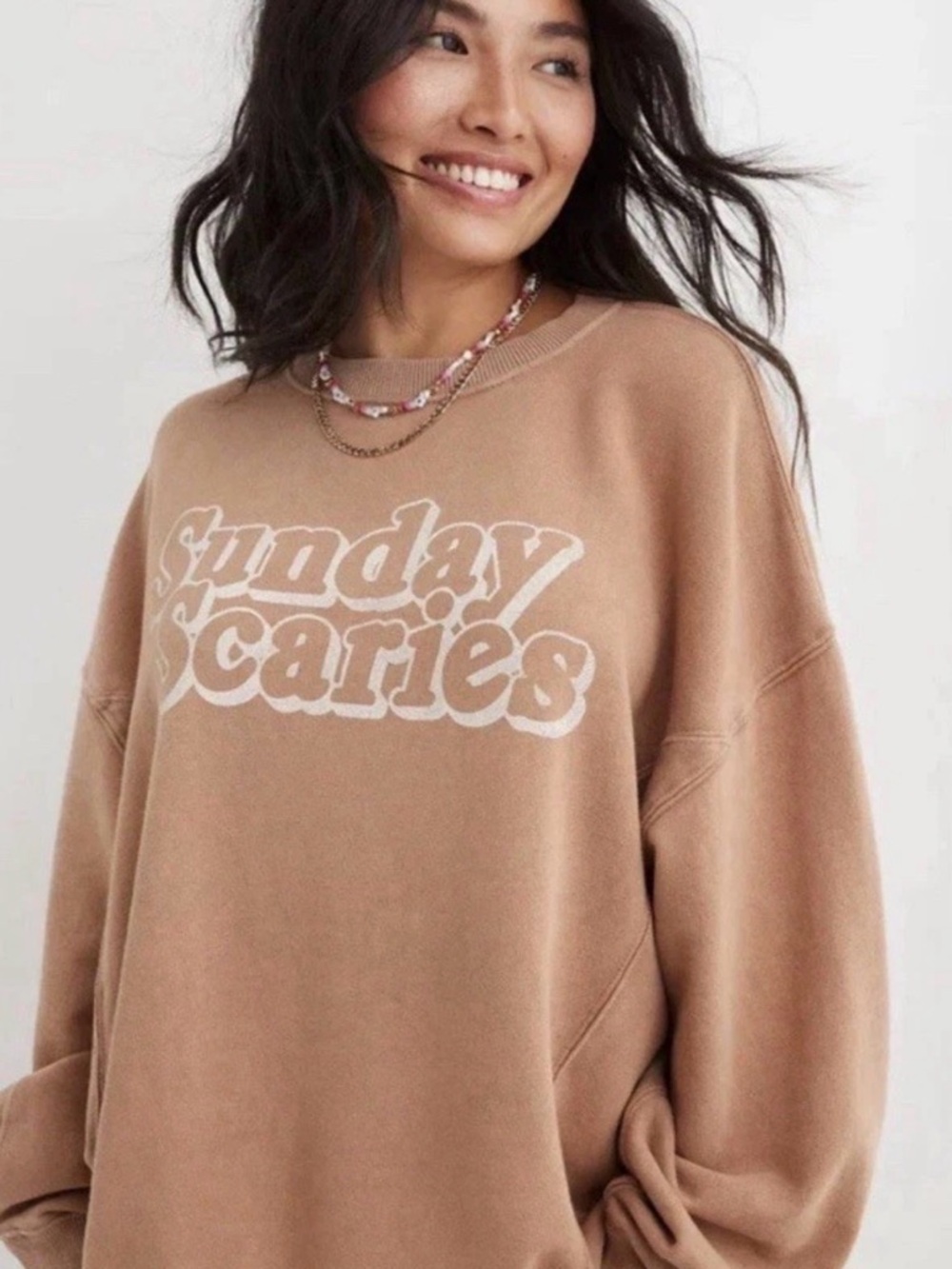 NWT Aerie The Chill Crew Sweatshirt Sunday Scaries Oversized Pullover Sz. Small